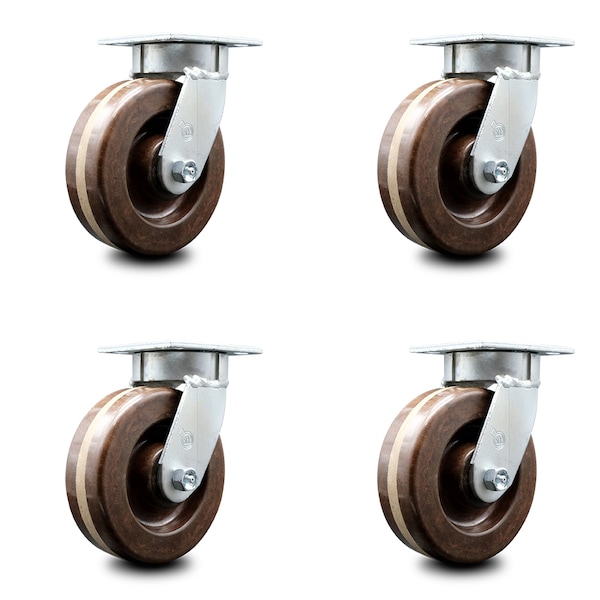 Service Caster 6 Inch Kingpinless High Temp Phenolic Wheel Swivel Top Plate Caster SCC, 4PK SCC-KP30S620-PHRHT-4 - main